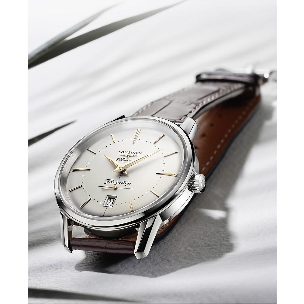 商品Longines|Men's Swiss Automatic Flagship Héritage Brown Alligator Leather Strap Watch 38.5mm,价格¥13123,第4张图片详细描述