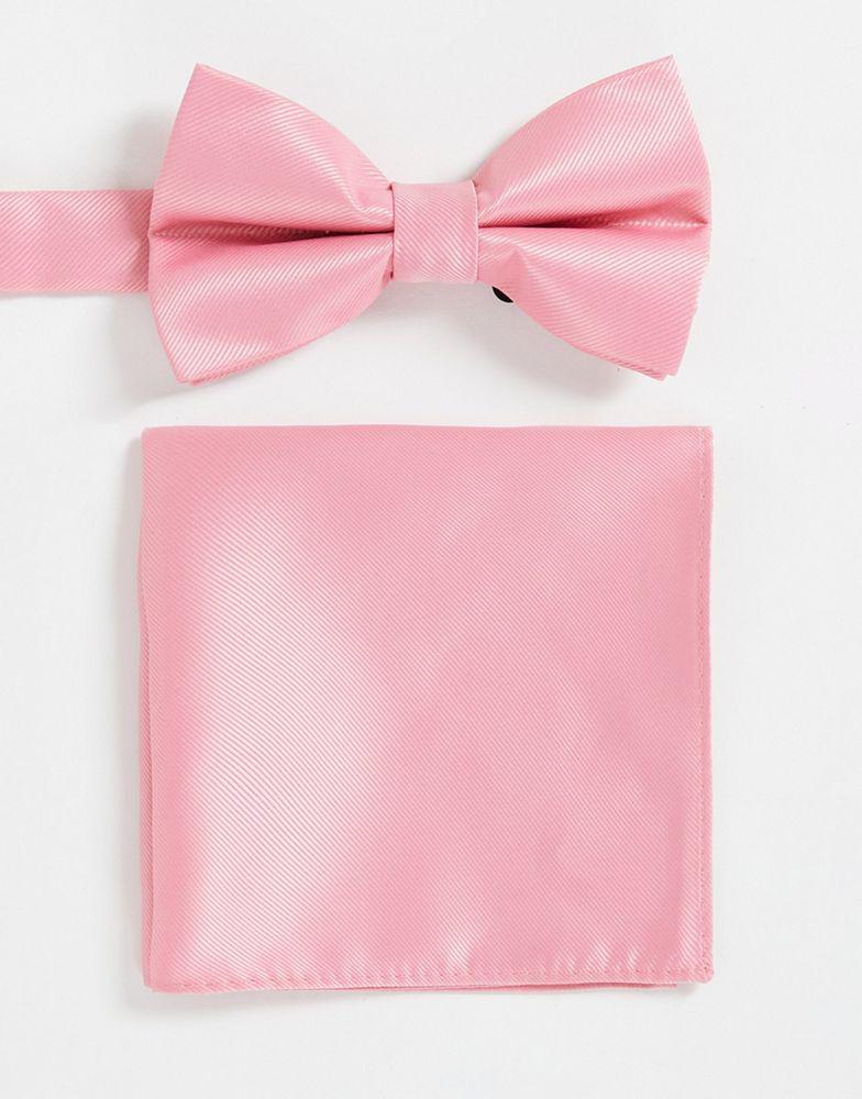 ASOS DESIGN bow tie and pocket square in pop pink商品第1张图片规格展示