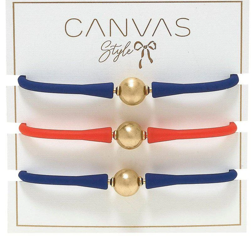 商品Canvas Style|Bali Game Day 24K Gold Bracelet Set Of 3 Royal Blue & Orange,价格¥573,第2张图片详细描述