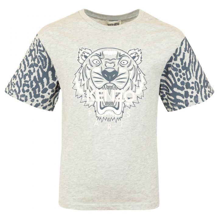 Grey Tiger Print Sleeve T Shirt商品第1张图片规格展示