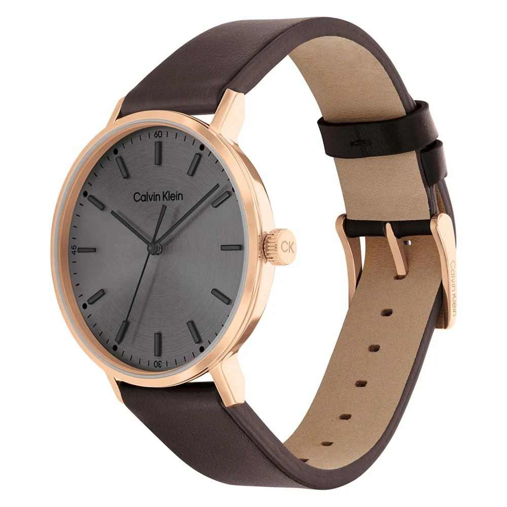商品Calvin Klein|Brown Leather Strap Watch 42mm,价格¥976,第2张图片详细描述