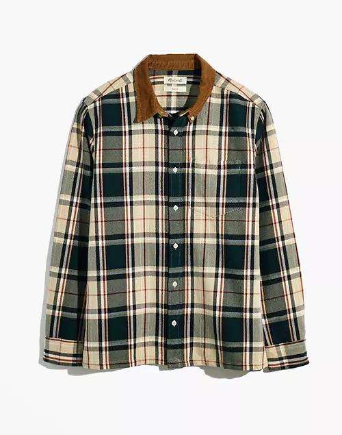 Corduroy-Collar Easy Long-Sleeve Shirt in Plaid商品第5张图片规格展示