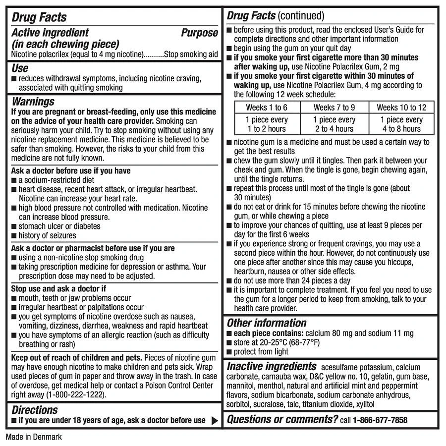 商品Walgreens|Nicotine Polacrilex Coated Gum, 4 mg, Stop Smoking Aid Ice Mint,价格¥297,第4张图片详细描��述