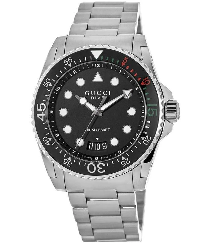 商品Gucci|Gucci Dive XL Black Dial Stainless Steel Men's Watch YA136208A,价格¥7204,第1张图片