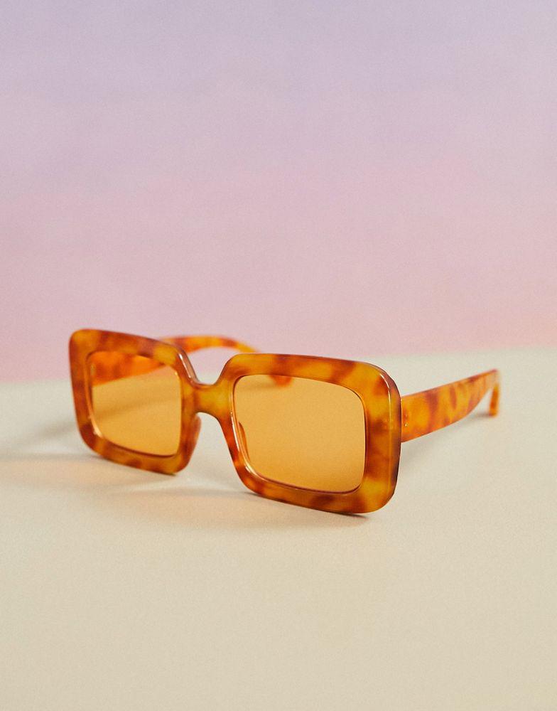 ASOS DESIGN oversized square sunglasses with amber lens in brown tortoiseshell商品第2张图片规格展示