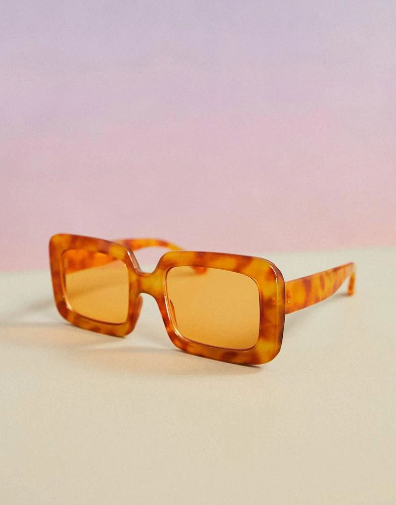 商品ASOS|ASOS DESIGN oversized square sunglasses with amber lens in brown tortoiseshell,价格¥59,第2张图片详细描述
