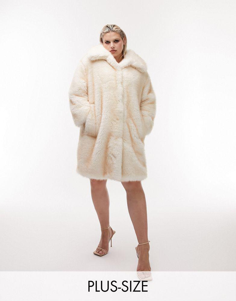 Topshop Curve oversized faux fur coat in cream商品第1张图片规格展示