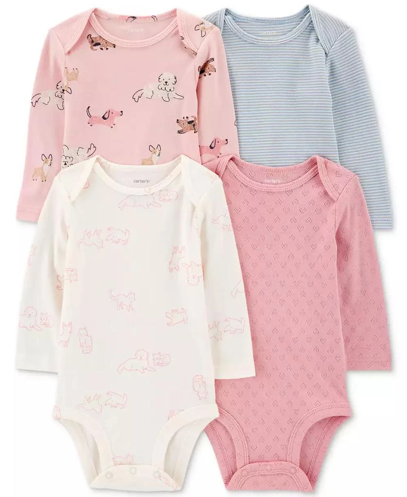 商品Carter's|Baby Girls Cotton Puppy Long-Sleeve Bodysuits, 4 Pack,价格¥221,第1张图片