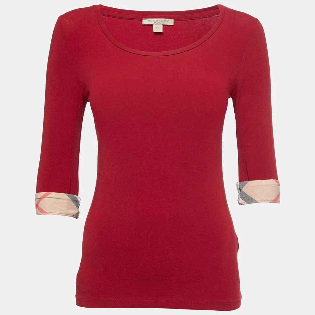 商品[二手商品] Burberry|Burberry Brit Red Cotton Check Detail Crew Neck Long Sleeve T-Shirt XS,价格¥1206,第1张图片