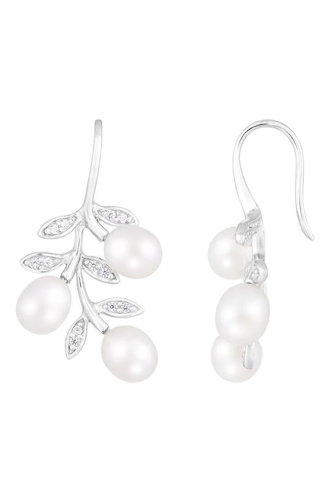 商品Splendid Pearls|Rhodium Plated Sterling Silver 7–8mm Cultured Freshwater Pearl & CZ Branch Drop Earrings,价格¥447,第1张图片