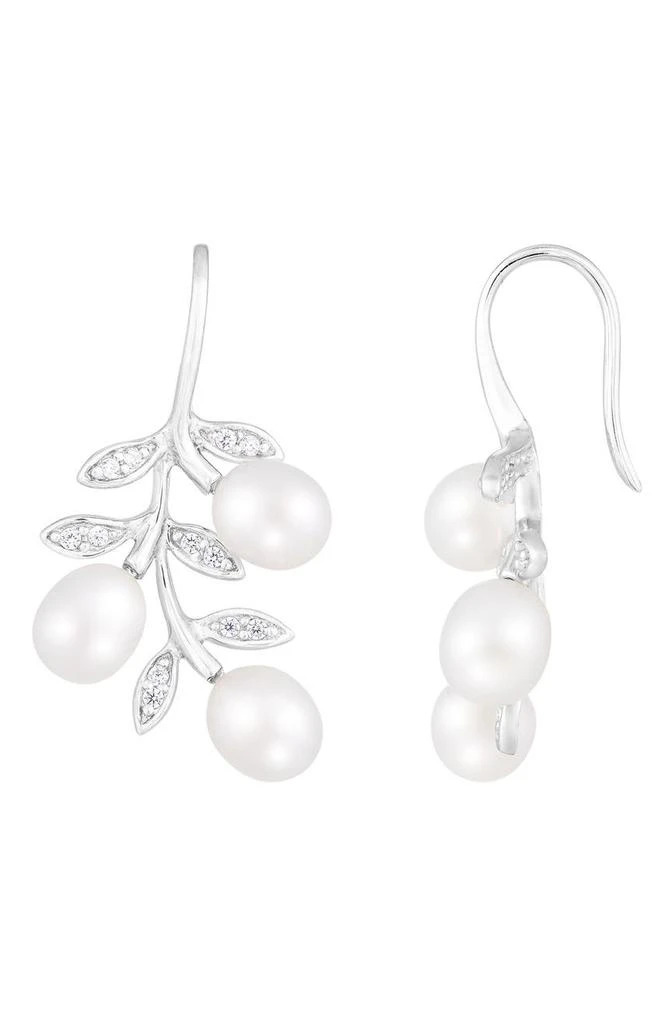 商品Splendid Pearls|Rhodium Plated Sterling Silver 7–8mm Cultured Freshwater Pearl & CZ Branch Drop Earrings,价格¥450,第1张图片