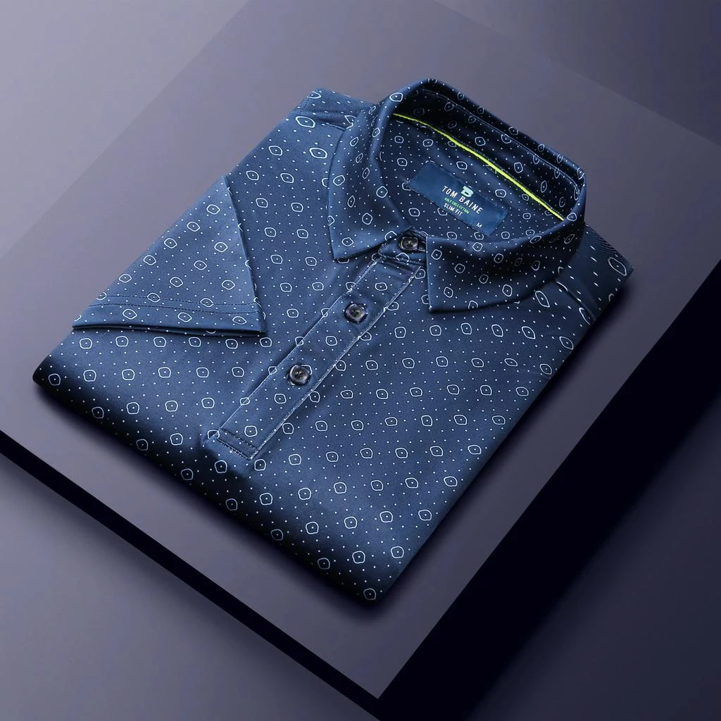 商品Tom Baine|Men's Performance Geometric Print Four-Way Stretch Golf Polo,价格¥236,第2张图片详细描述