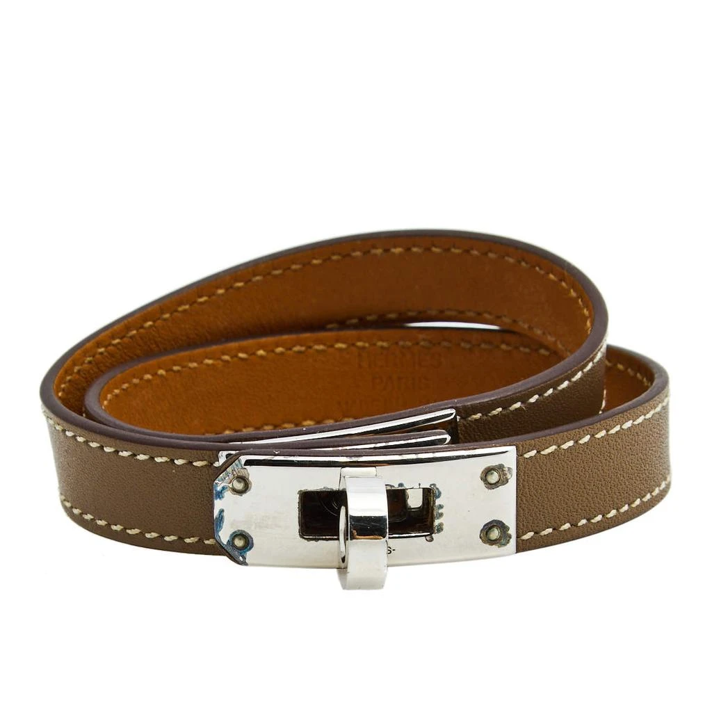 商品[二手商品] Hermes|Hermès Taupe Leather Palladium Plated Kelly Double Tour Bracelet M,价格¥2629,第1张图片