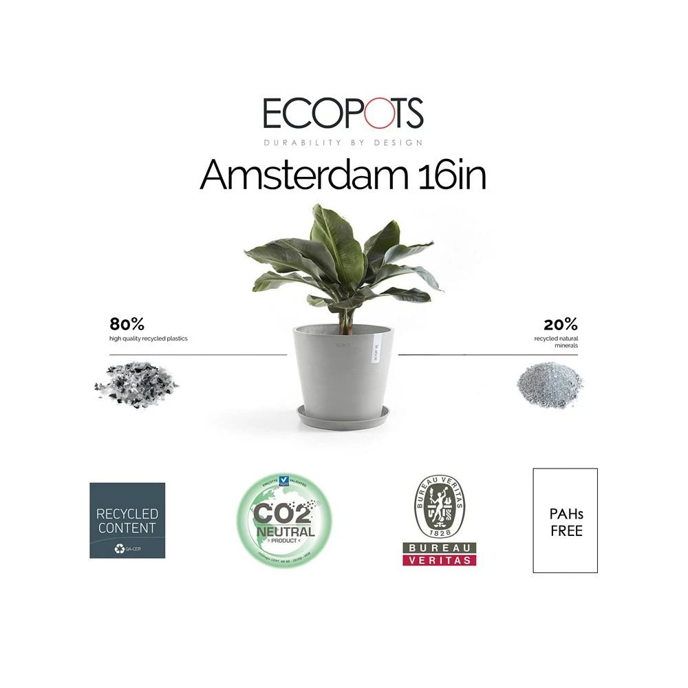 商品ECOPOTS|Amsterdam Round Plastic Flower Pot, White Grey, 16",价格¥373,第3张图片详细描述