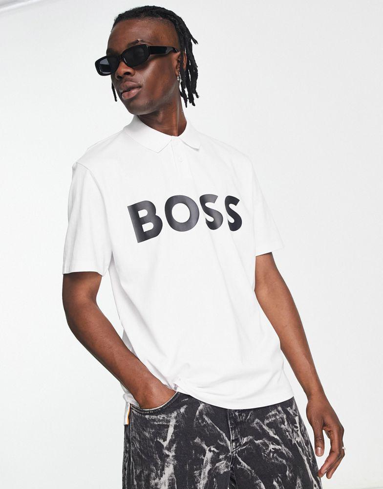 BOSS Casual PeBigLogo large logo short sleeve polo in white商品第1张图片规格展示