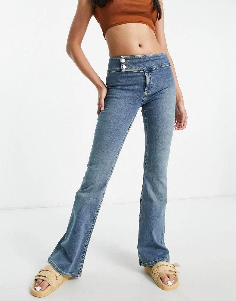 商品ASOS|ASOS DESIGN low rise stretch flare jean with waistband detail,价格¥168,第1张图片