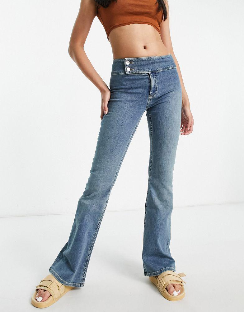 商品ASOS|ASOS DESIGN low rise stretch flare jean with waistband detail,价格¥300,第1张图片