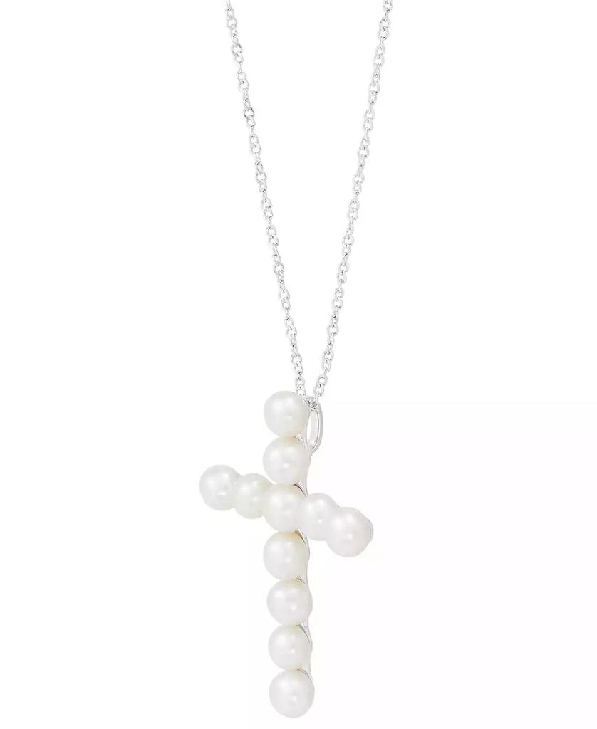 商品Macy's|Cultured Freshwater Pearl (4mm) Cross 18" Pendant Necklace in Sterling Silver,价格¥1543,第3张图片详细描述