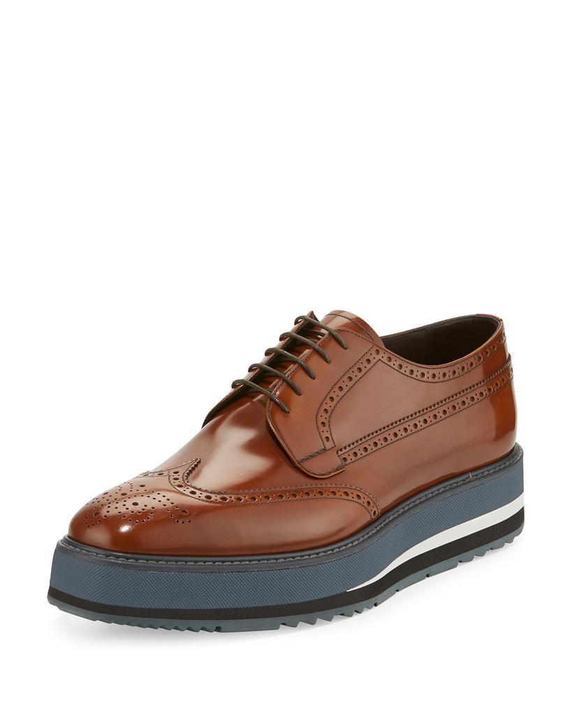 Men's Spazzolato Creeper Brogue Platform Shoe, Light Brown商品第1张图片规格展示