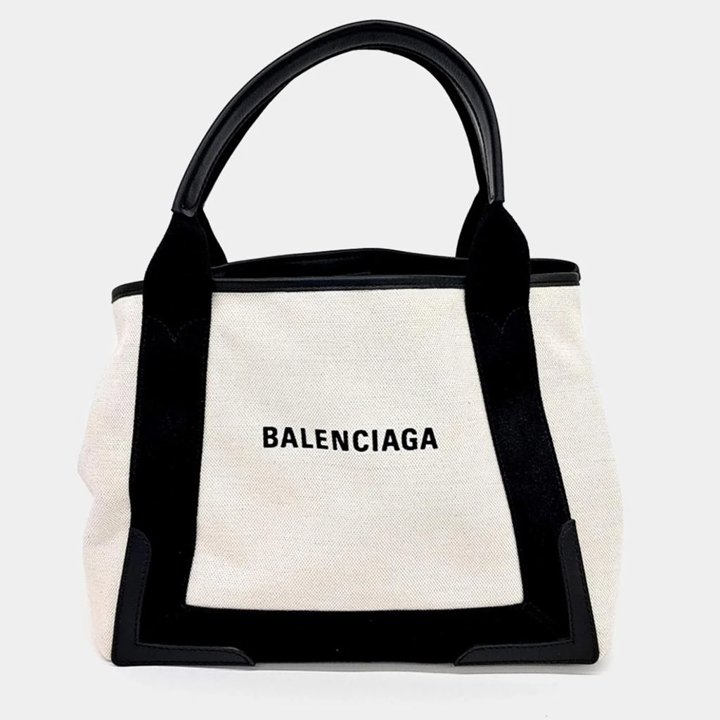 商品[二手商品] Balenciaga|Balenciaga Beige Black Fabric Cabas Tote Bag,价格¥5506,第1张图片