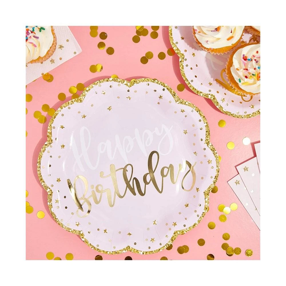商品Sparkle and Bash|Pink Happy Birthday Party Plates with Gold Glitter Edges (9 In, 48 Pack),价格¥165,第3张图片详细描述