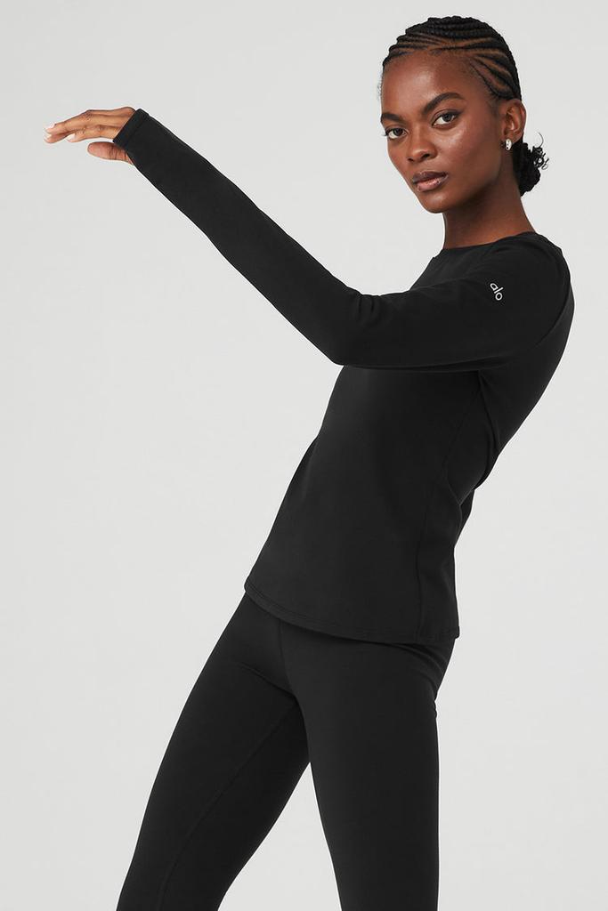 Alo Airbrush Winter Warm Nocturne Long Sleeve - Black - Outdoor