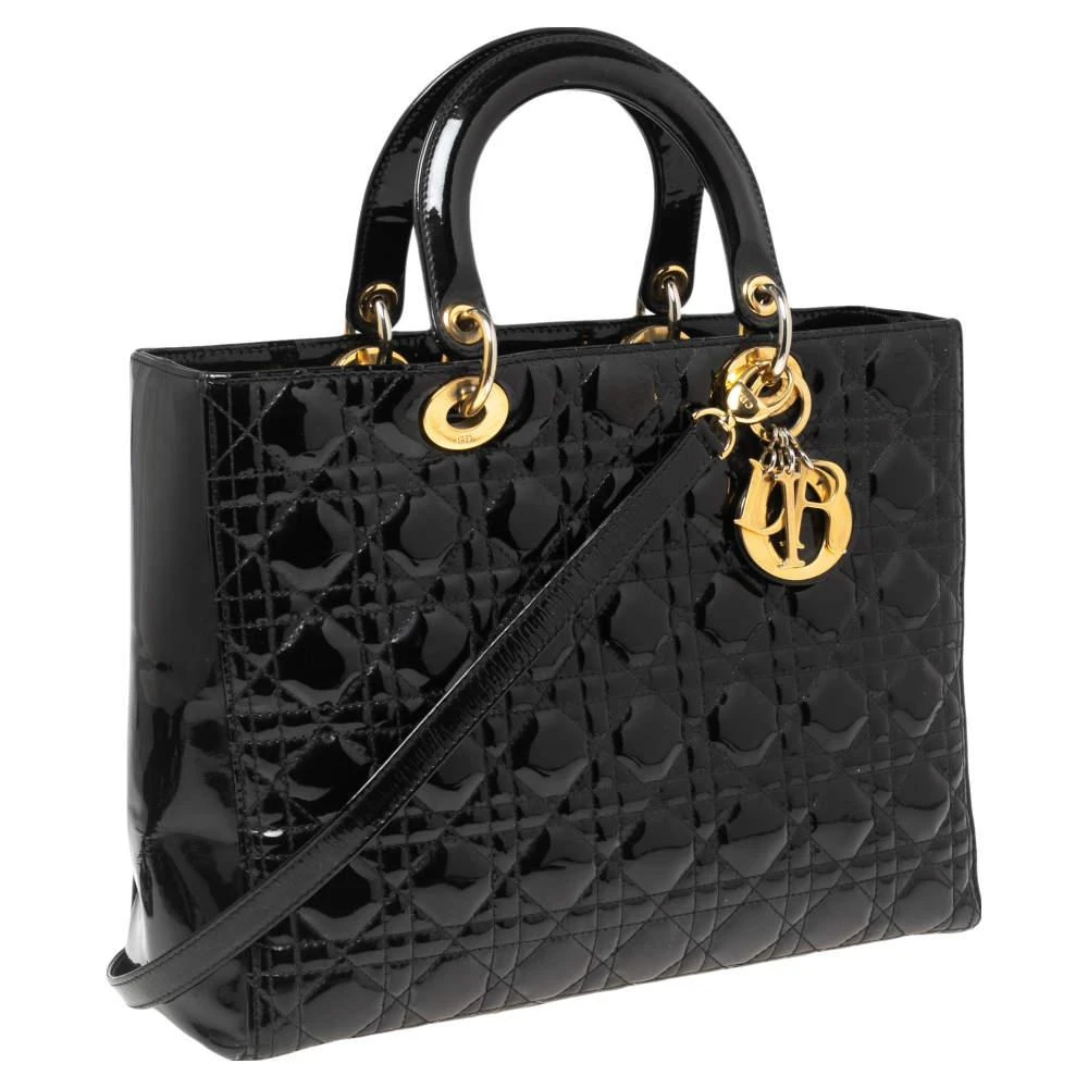 商品[二手商品] Dior|Dior Black Cannage Patent Leather Large Lady Dior Tote,价格¥10688,第3张图片详细描述