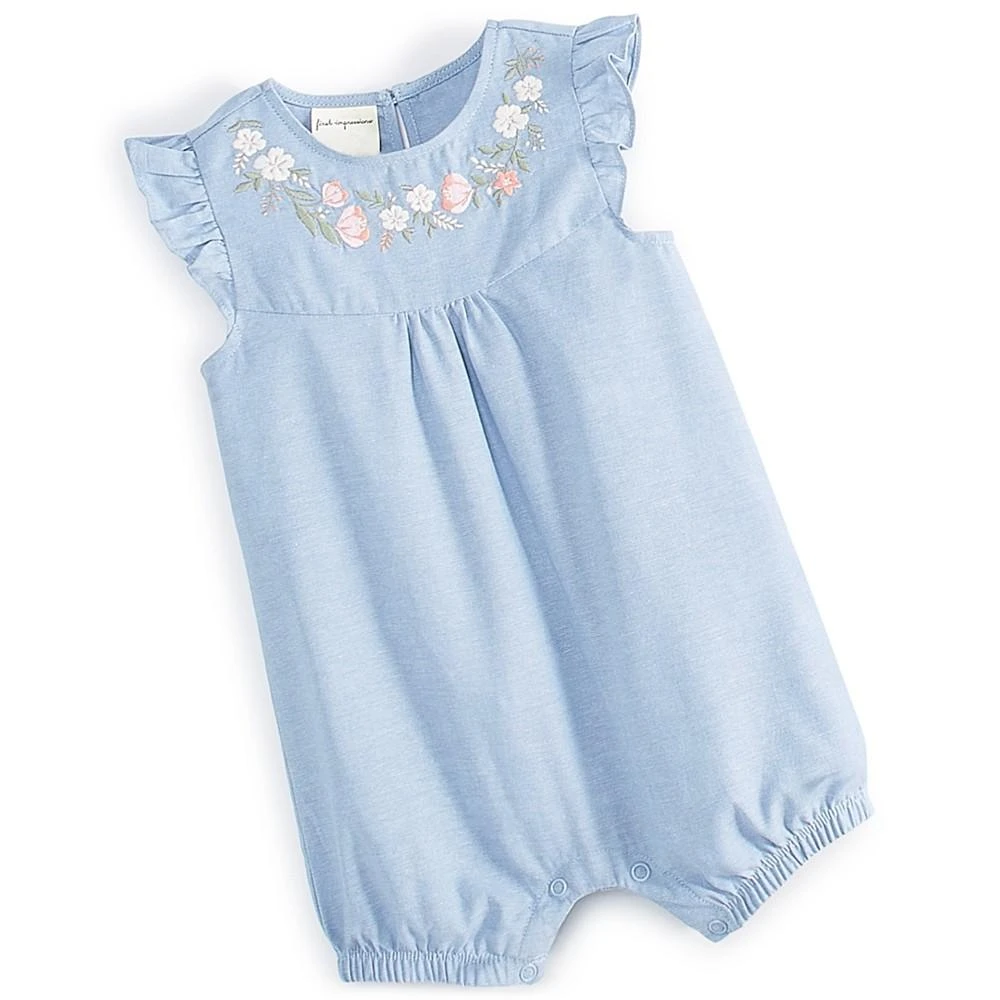 商品First Impressions|Baby Girls Cotton Chambray Flower Sunsuit, Created for Macy's,价格¥148,第1张图片