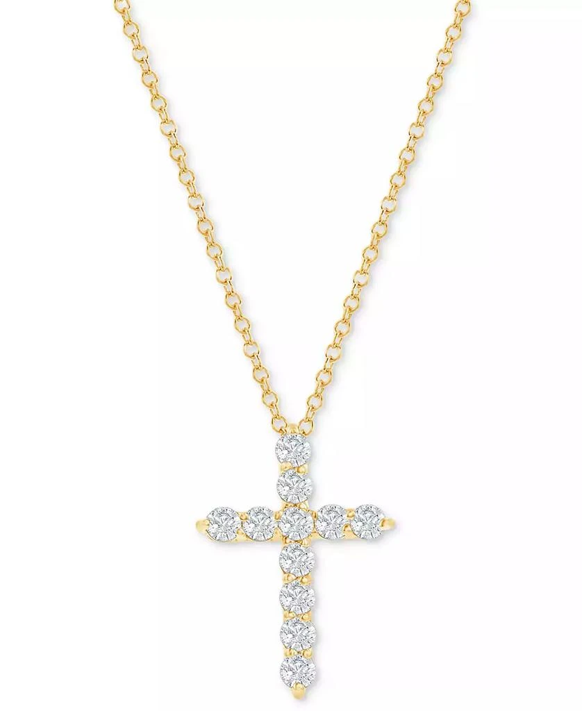 商品Macy's|Diamond Cross Pendant Necklace (1/2 ct. t.w.) in 14k White or Yellow Gold, 16" + 2" extender,价格¥6282,第1张图片详细描述