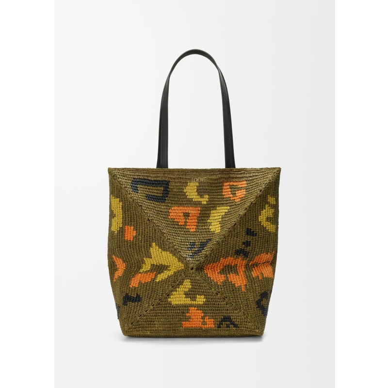 商品Loewe|罗意威 拉菲草和小牛皮 Puzzle Fold 大号托特包 A779PT3X25-4150,价格¥15107,第1张图片