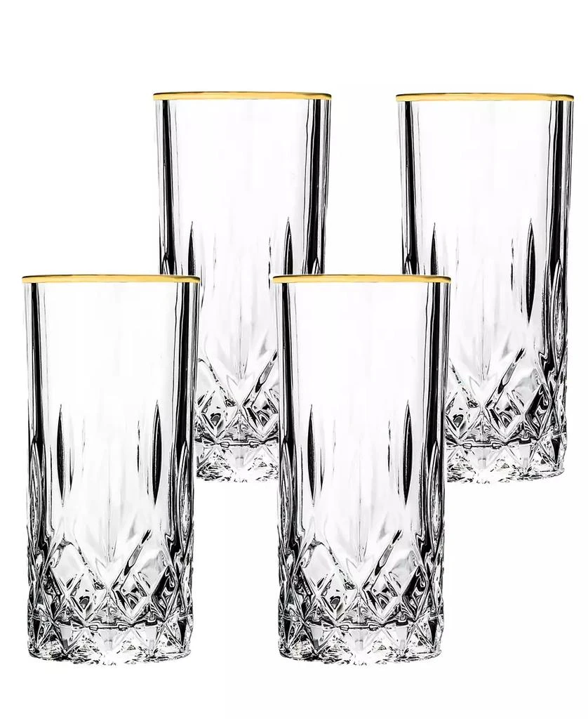商品Lorren Home Trends|Opera Gold Collection 4 Piece Crystal High Ball Glass with Gold Rim Set,价格¥364,第1张图片