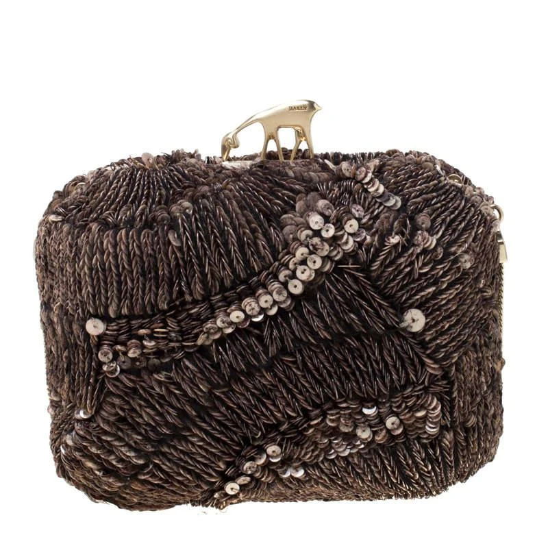 商品[二手商品] Bally|Bally Brown Sequins Embellished Clutch Bag,价格¥2157,第4张图片详细描述
