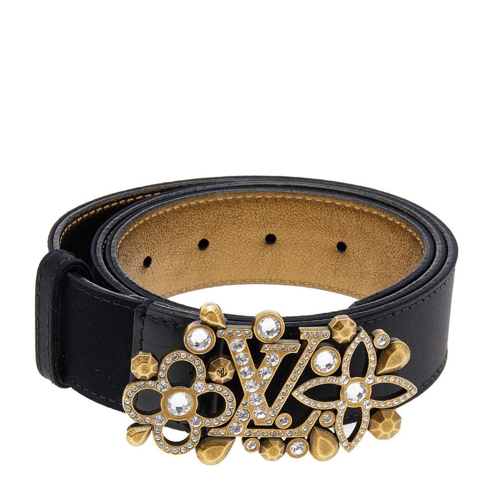 Louis Vuitton Black Satin Rhinestone Fleurs Runway Belt 85 CM商品第2张图片规格展示