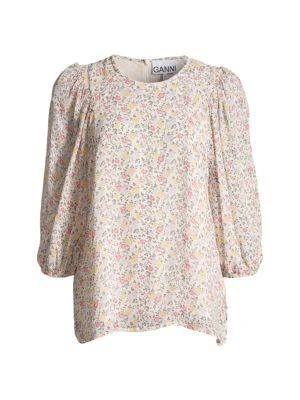 商品Ganni|​Floral Balloon Sleeve Blouse,价格¥300,第3张图片详细描述