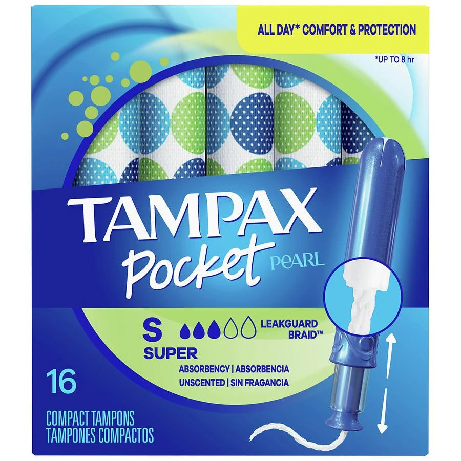 商品Tampax|Tampons, with LeakGuard Braid & Extendable Applicator Unscented, Super Absorbency,价格¥66,第1张图片