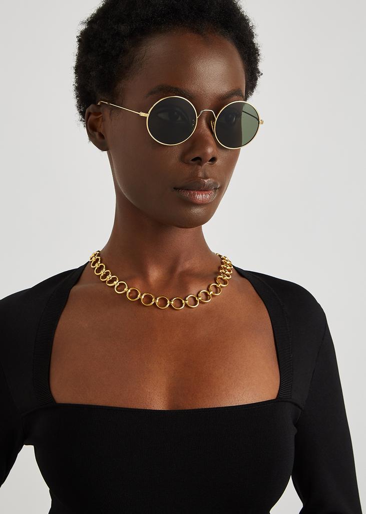 Gold-tone round-frame sunglasses商品第4张图片规格展示