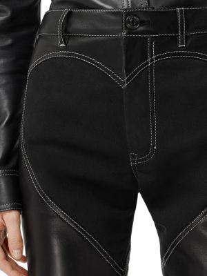 Heart-Shape Denim Insert Leather Trousers商品第4张图片规格展示