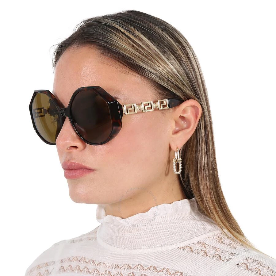 商品Versace|Open Box - Versace Dark Brown Geometric Ladies Sunglasses VE4395 534673 59,价格¥1105,第2张图片详细描述