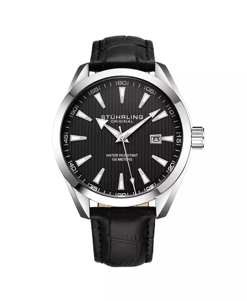 商品Stuhrling|Men's Black Leather Strap Watch 42mm,价格¥644,第1张图片
