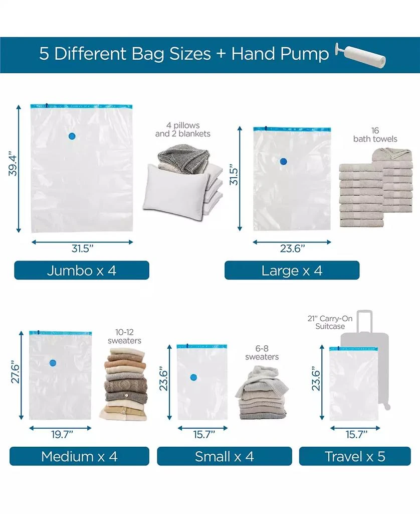 商品Honey Can Do|25-Pack Vacuum Storage Bags and Compression Travel Space Saver Bags,价格¥454,第4张图片详细描述