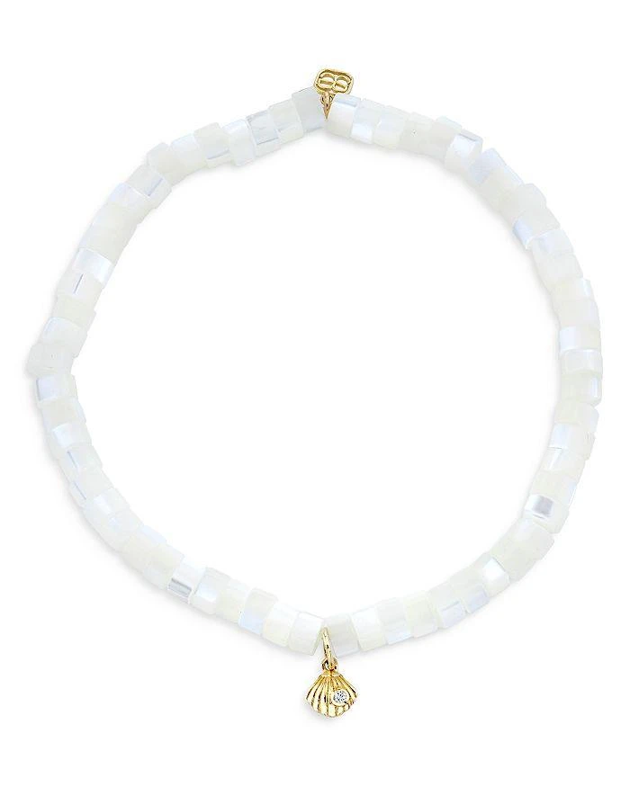 商品Sydney Evan|14K Yellow Gold Mother of Pearl Diamond Clam Shell Charm Bracelet,价格¥2397,第2张图片详细描述