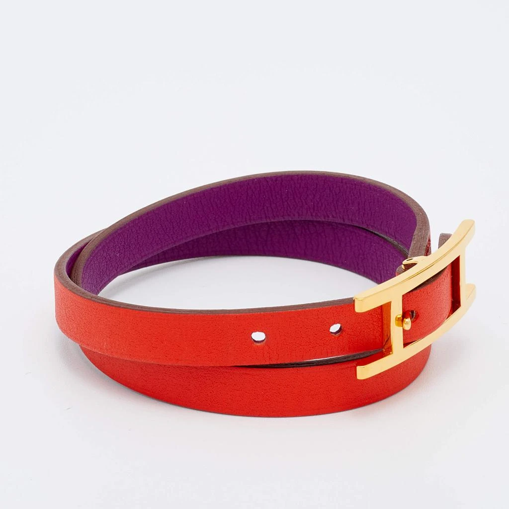 商品[二手商品] Hermes|Hermès Behapi Orange & Purple Leather Double Tour Reversible Bracelet XS,价格¥2514,第3张图片详细描述