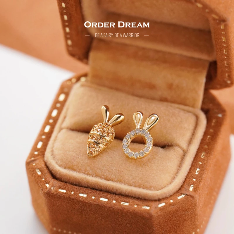 商品[国内直发] Order Dream|18K金钻石芬达石兔子胡萝卜耳钉,价格¥2021,第1张图片