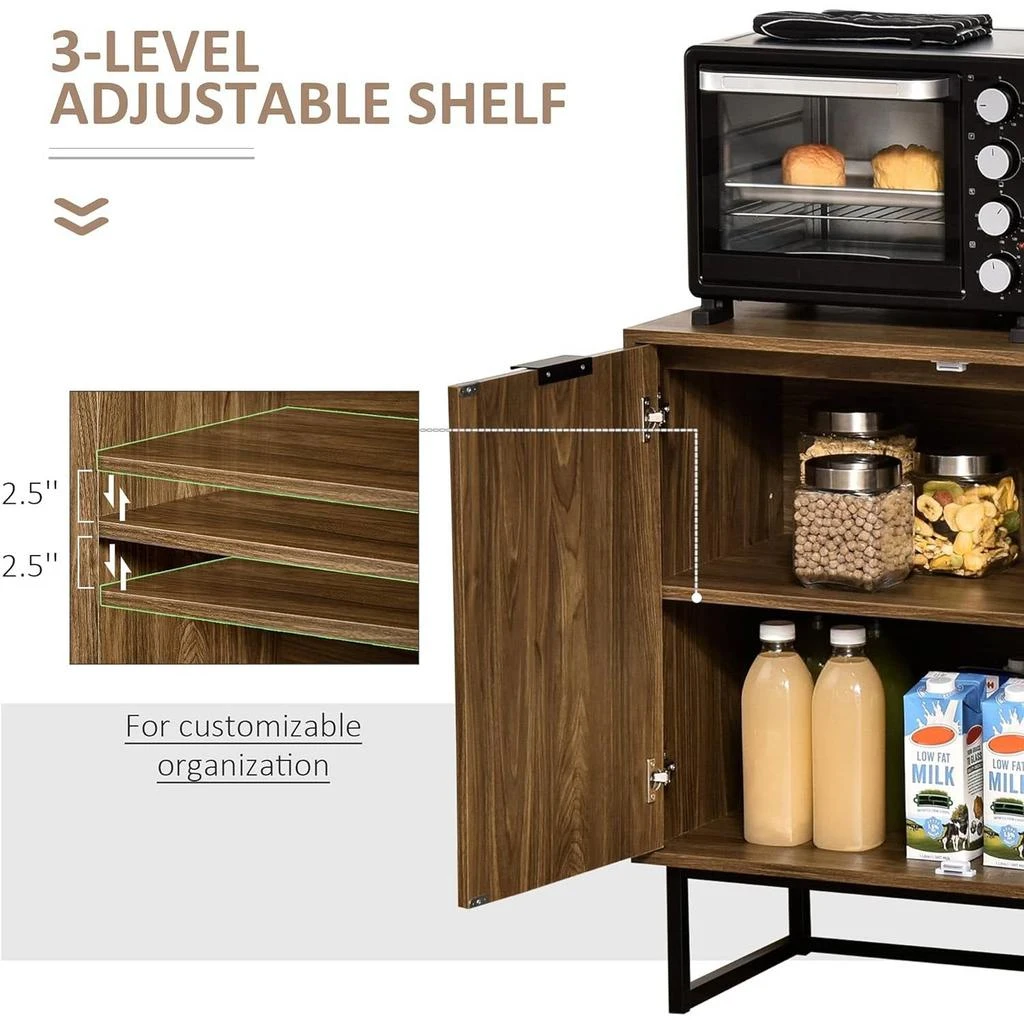 商品QuikFurn|Modern Entryway Sideboard Buffet Dining Storage Cabinet in Walnut Wood Finish,价格¥1637,第3张图片详细描述