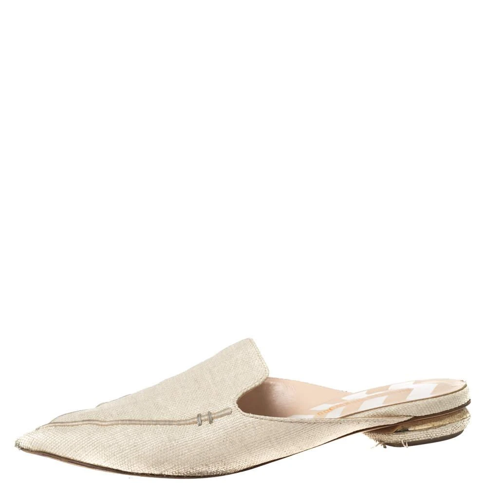 商品[二手商品] Nicholas Kirkwood|Nicholas Kirkwood Cream Raffia Pointed Toe Beya Flat Mule Sandals Size 40.5,价格¥847,第2张图片详细描述