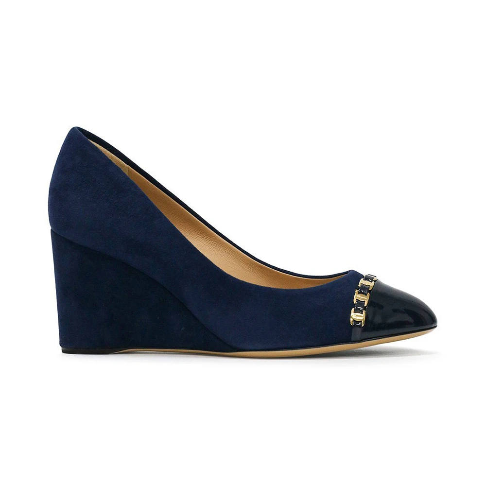 商品Salvatore Ferragamo|SALVATORE FERRAGAMO 蓝色女士坡跟鞋 0591372,价格¥2757,第1张图片