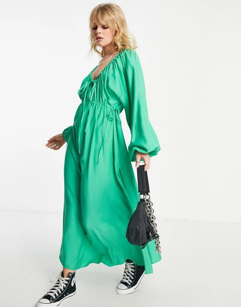 商品Topshop|Topshop textured ruched channel midaxi dress in green,价格¥346,第1张图片