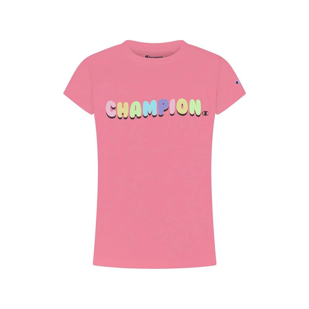 商品CHAMPION|Little Girls Rainbow Bubble Letters Graphic T-shirt,价格¥48,第1张图片
