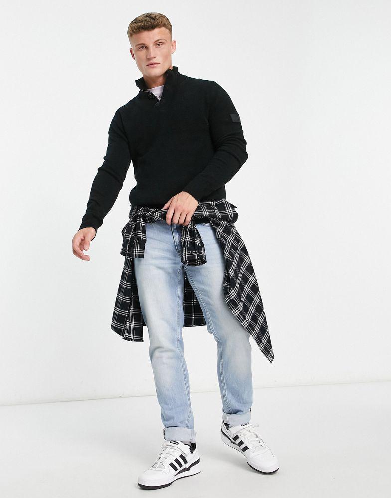 Calvin Klein half button and zip neck knit jumper in black商品第3张图片规格展示