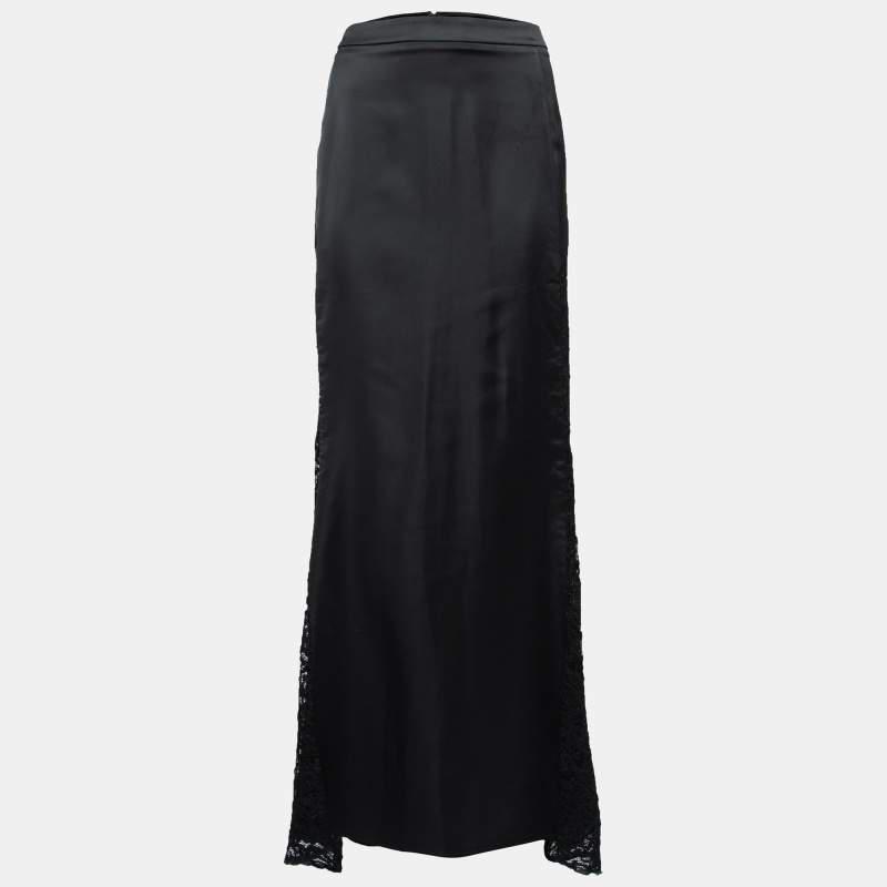 Just Cavalli Black Satin & Lace Maxi Skirt L商品第1张图片规格展示